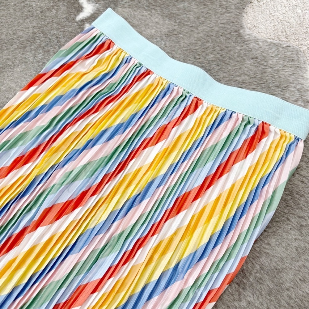 LuLaRoe Lola Rainbow Colorful Striped Pleated Skirt 2XL - Picture 6 of 10